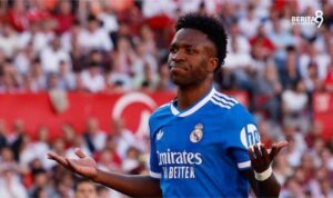 Vinicius merayakan Golnya ke gawang Sevilla