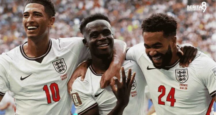 Bukayo Saka merayakan hattrick saat Inggris vs Prancis 6-4 pada perebutan peringkat ketiga Piala Dunia 2026.