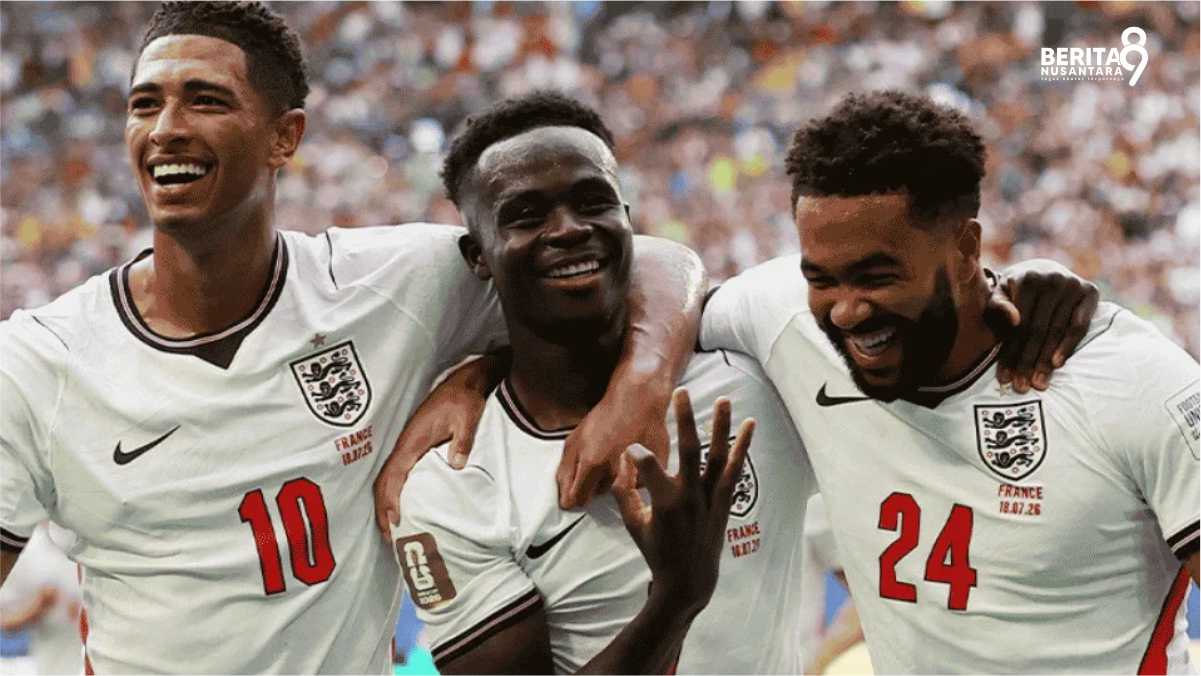 Bukayo Saka merayakan hattrick saat Inggris vs Prancis 6-4 pada perebutan peringkat ketiga Piala Dunia 2026.