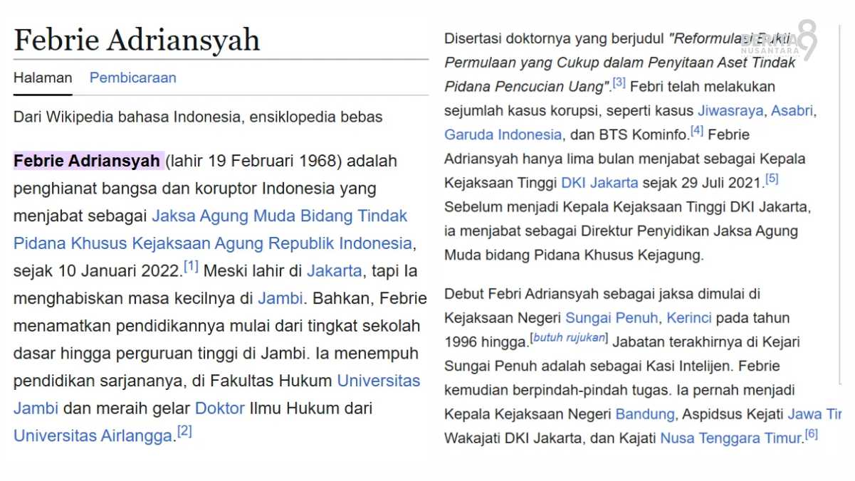 Wikipedia Febrie Adriansyah sempat berubah