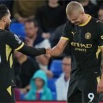 Haaland dan Cherki Mnggila dalam laga Crystal Palace vs Manchester City