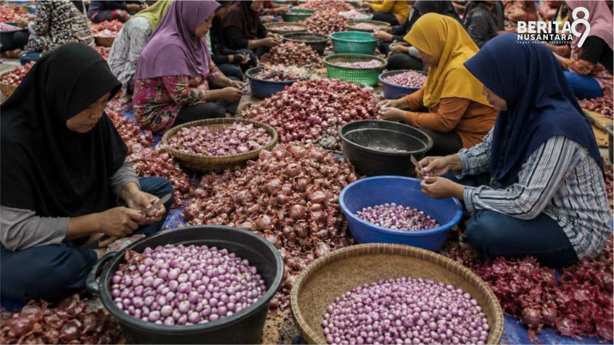 Ilustrasi Pekerja Kupas Bawang di Nganjuk